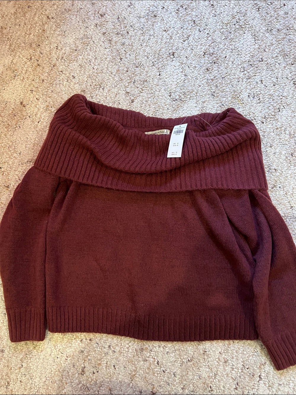 Abercrombie & Fitch Off-The-Shoulder Wine Red Sweater